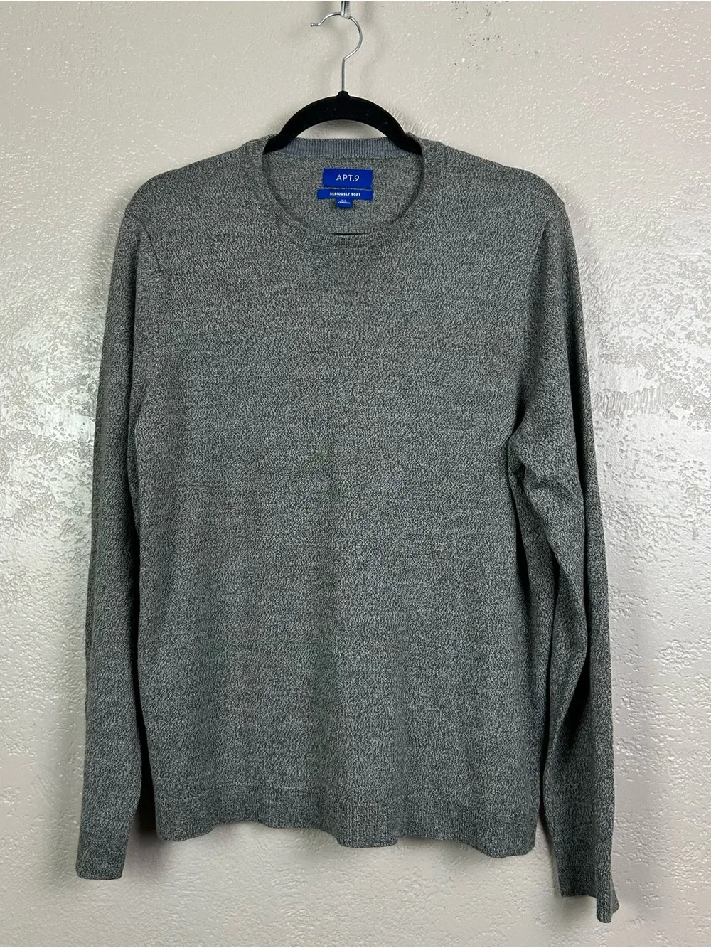 5 for$30 Apt. 9 Men's Heathered Gray Crewneck Knit Sweater 30% merino wool
